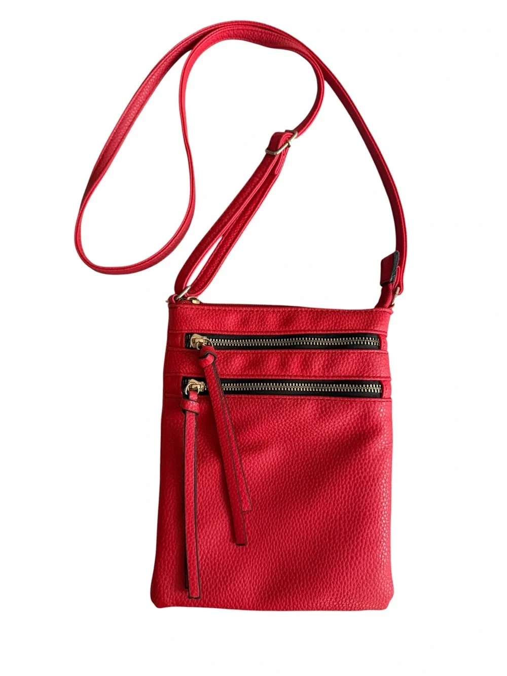 Red Crossbody Pebble Leather Travel Everyday Bag Stylish 9” x 7”